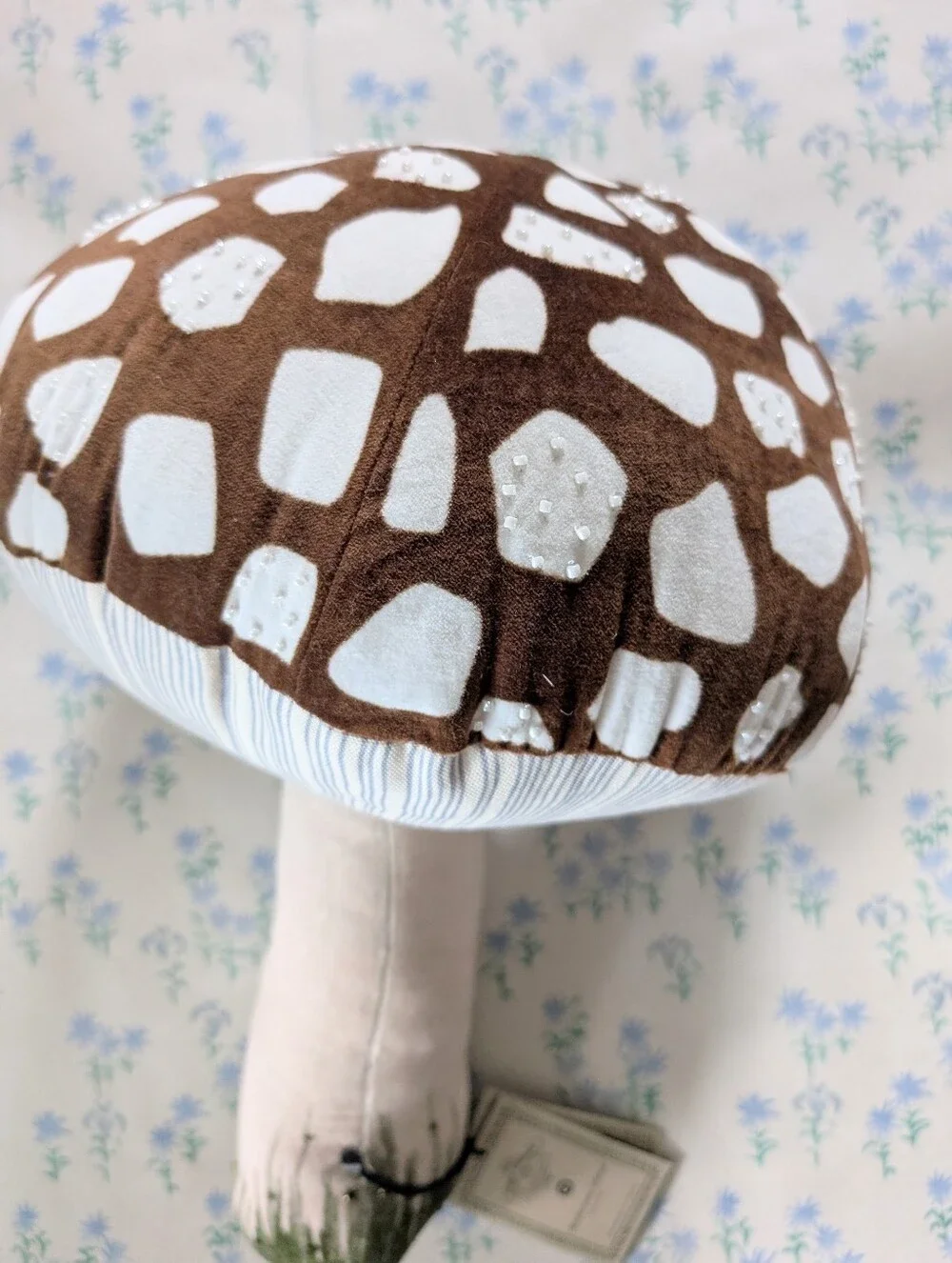 John Derian Brown Mushroom Decorative Throw Pillow NEW Beaded Velvet Farmhouse